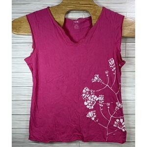 The North Face Women's Sz‎ Large Pink & White Floral Sleeveless Cotton Top